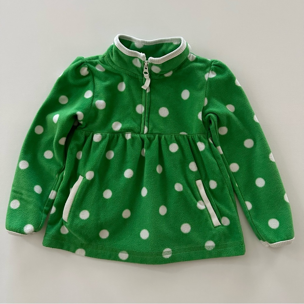 Old Navy 5T Toddler Girl Green Polka Dot Fleece Pullover Zip